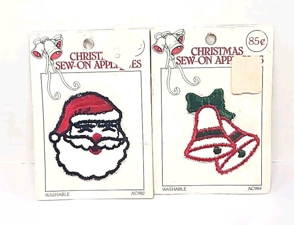 2 Vintage 1979 Christmas Appliques Santa Bells crafting patches